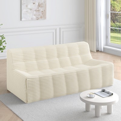 74" Corduroy Full Sponge 3-Seater Sofa, Modern Minimalist Compression Couch with No Assembly Required