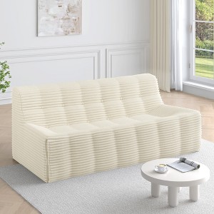 74" Corduroy Full Sponge 3-Seater Sofa, Modern Minimalist Compression Couch with No Assembly Required - 1 of 4