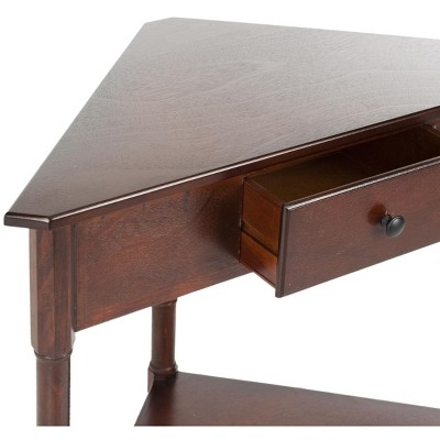 Cherry Triangular Wood Corner Console with Storage, 38"x22"