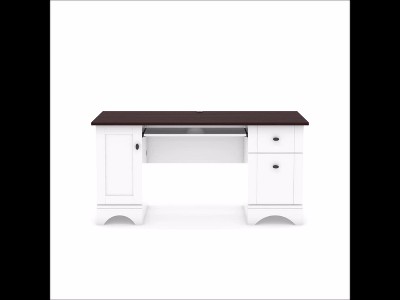Soft White Multifunctional Computer Desk with Cherry Accent and Storage
