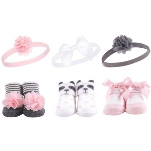 Hudson Baby Infant Girl Headband and Socks Giftset 6pc, Panda, One Size - 1 of 4