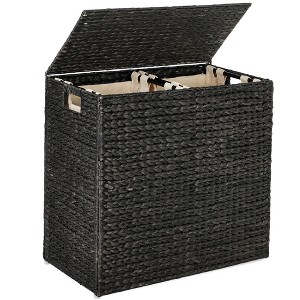 Best Choice Products Large Natural Water Hyacinth Double Laundry Hamper Basket w/ 2 Liner Bags, Handles - 1 of 4