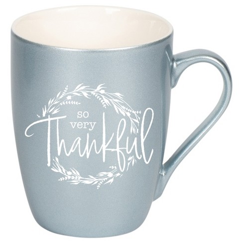 Elanze Designs So Very Thankful Wreath Frosted Blue 10 ounce New Bone China Coffee Cup Mug - image 1 of 4