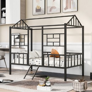 Metal Platform Bed Frame Twin Size Low Tree House Bed with Slatted Support for Toddlers Teen Boys Girls - 1 of 4