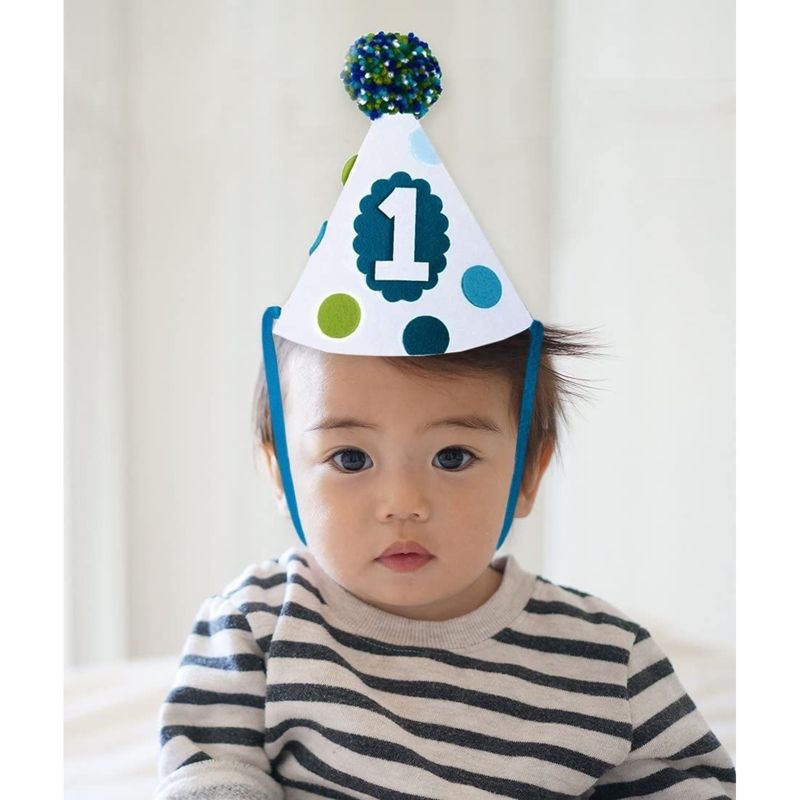 Blue Panda Blue 1st Birthday Party Decorations Supplies for High Chair - ONE Party Banner & Paper Party Hat, 3 of 8