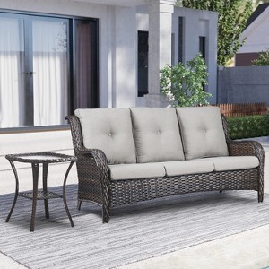 POCASSY 75" Wide Outdoor Patio Sofa with Cushions and Side Table - 1 of 4