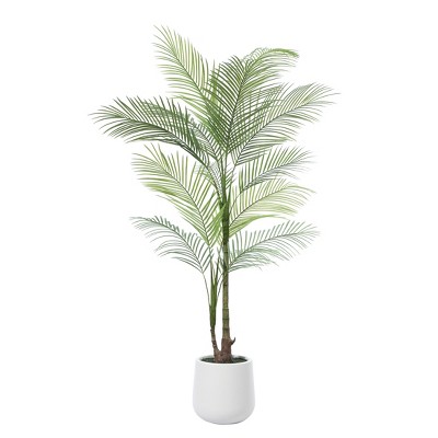 DR.Planzen Faux Palm Trees with Oval White Planter, Pre Potted Fake Greenry Palm Tree for Home Decor
