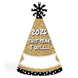 Big Dot of Happiness Pop, Fizz, Clink! Cone Party Hats - 2026 New Year's Eve Resolution Cone Party Hat for Kids and Adults - Set of 8 (Standard Size) - 1 of 4