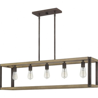 Rustic Black and Natural Walnut 5-Light Island Pendant Chandelier