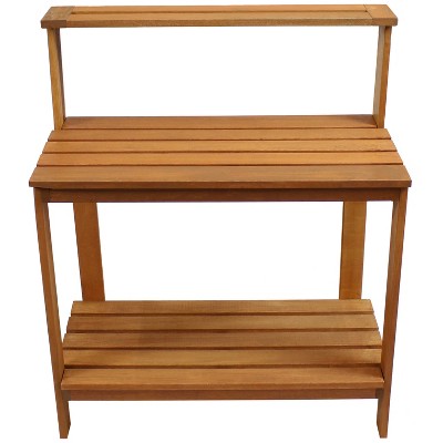 Meranti Wood Gardening Potting Bench with Teak Oil Finish and Storage Shelf