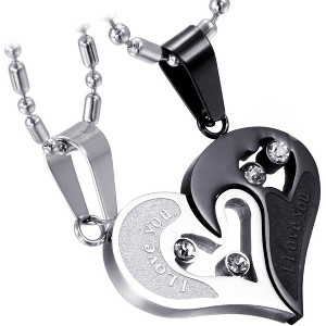 Matching Couple Necklace Set - Stainless Steel 'I Love You' Heart Puzzle (2 PCs) - 1 of 4