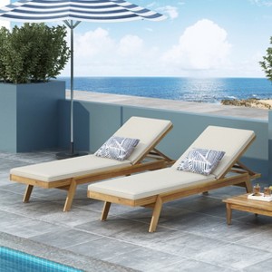 Christopher Knight Home Veatch Outdoor Acacia Wood Armless Adjustable Chaise Lounge with Cushions (Set of 2) - 1 of 4