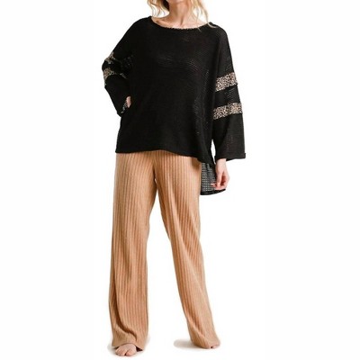Women's Leopard Trim Waffle Knit Top - umgee