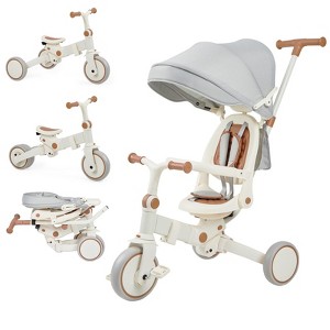 Baby Tricycle, 7-in-1 Folding Kids Tricycle with Adjustable Parent Handle, Safety Harness & Wheel Brakes - 1 of 4