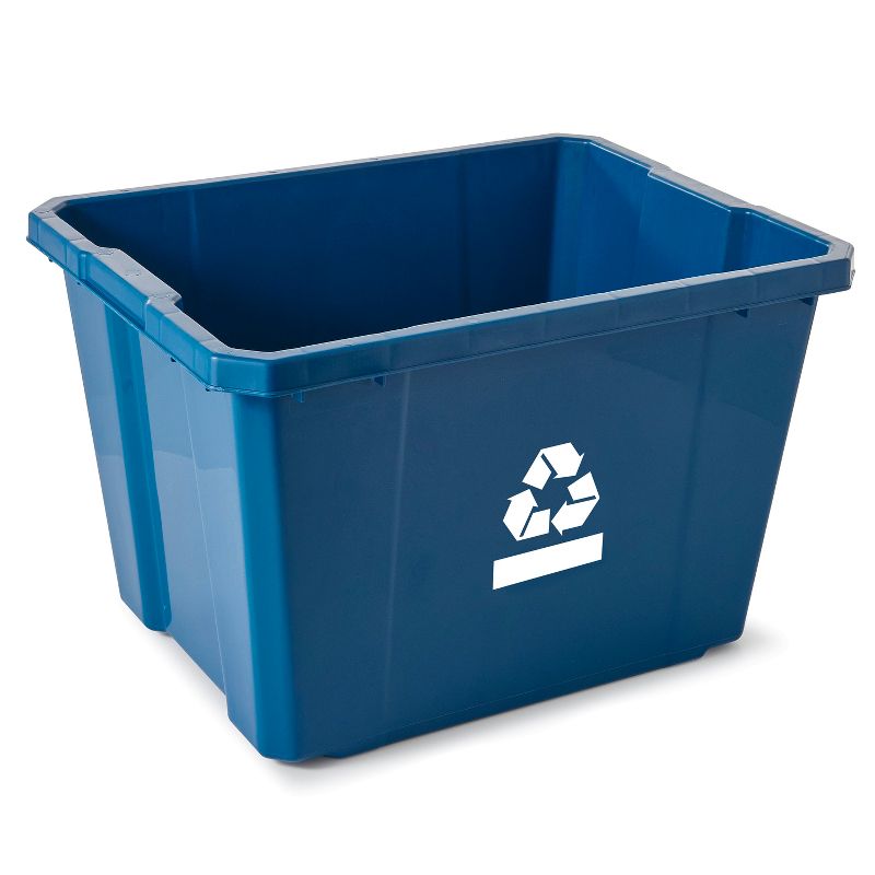 Gracious Living Medium Sized Plastic Curbside 17 Gallon Home or Office Recycling Bin Container with Built-In Carrying Handles, Blue, 4 of 7