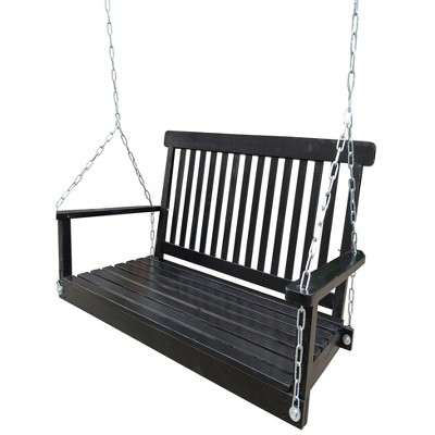 47.2"Front Porch Swing with Armrests, Wood Bench Swing with Hanging Chains