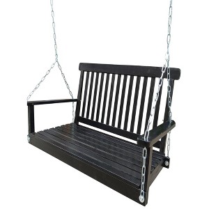 47.2"Front Porch Swing with Armrests, Wood Bench Swing with Hanging Chains - 1 of 4