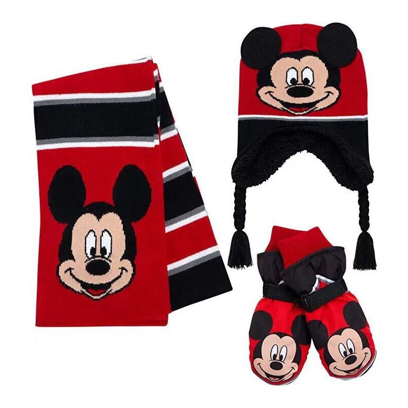 Disney Mickey Mouse 3 Piece Beanie, Ski Gloves/Mittens & Scarf Set, Boys Age 2-7, 1 of 5