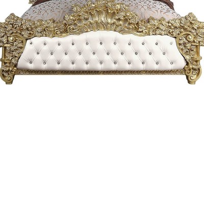 Bernadette White and Gold King Bed with Tufted Upholstery and Nailhead Trim