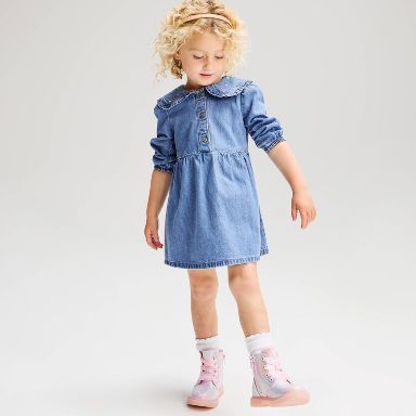 Toddler Girls' Long Sleeve Heart Collar Denim Dress