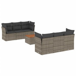 vidaXL Patio Sofa Set with Cushions Outdoor Furniture 7 Piece Poly Rattan - Gray - 1 of 4