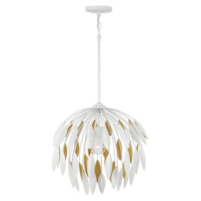 Matte White and Gold Leaf 1-Light Pendant Lamp