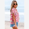 Amaryllis Women’s Watercolor Floral Blouse Short Flutter Sleeve Loose Fit Collared Lightweight Casual Top- X Large ,Pink - 3 of 4