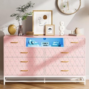 Jojoka 8 Drawer Dresser for Bedroom,Dresser with Led Light,55 Inch Tv Stand Dressers with Power Outlet - 1 of 4