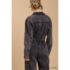 Slickblue Women’s Stone Wash Wide-Leg Distressed Jumpsuit, Button-Down Front, Side Pockets, Edgy Look, S-L, Black - 4 of 4