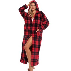 ADR Women's Zip Up Robe with Hood, Women's Long Zipper Robe, Warm Cozy Hooded Bathrobe - 1 of 3