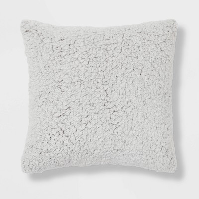Tipped Sherpa Square Throw Pillow Gray - Threshold™