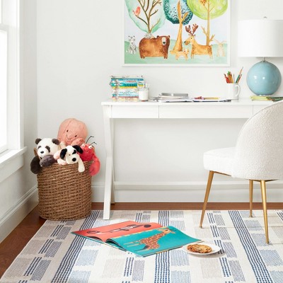 Navy and White Synthetic Rectangular 3x5 Washable Rug