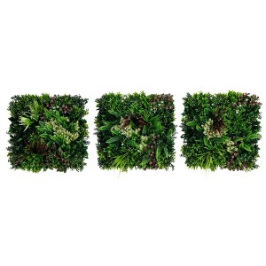 Nearly Natural Set of 3 20"x20" UV Resistant Corfu Island Artificial Living Wall Panel Green - 1 of 4