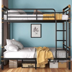 Industrial Metal Bunk Bed with Ladder and Safety Guardrails,Detachable Heavy Duty Bunkbeds for Teens Adults,Space Saving Design,No Box Spring Needed - 1 of 4
