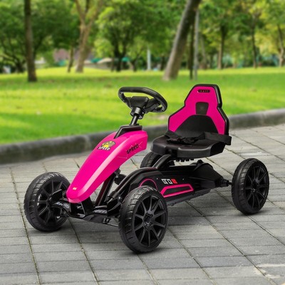 Aosom Pink Pedal Go Kart with Adjustable Seat and Handbrake