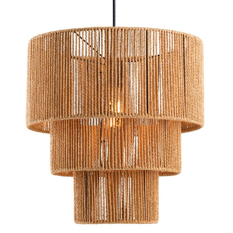 C Cattleya Boho Light Fixtures Ceiling Mount, 3-Tiered Natural Paper Rope Pendant Ceiling Light Fixture, 1 of 8