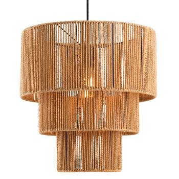 C Cattleya Boho Light Fixtures Ceiling Mount, 3-Tiered Natural Paper Rope Pendant Ceiling Light Fixture