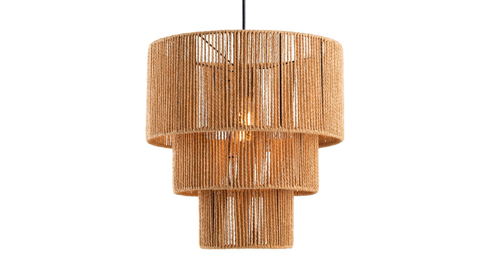 C Cattleya Boho Light Fixtures Ceiling Mount, 3-Tiered Natural Paper Rope Pendant Ceiling Light Fixture