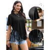 INSPIRE CHIC Women's Fringe Asymmetrical Hem Short Sleeve Round Neck Casual Tassel Blouses - 2 of 4