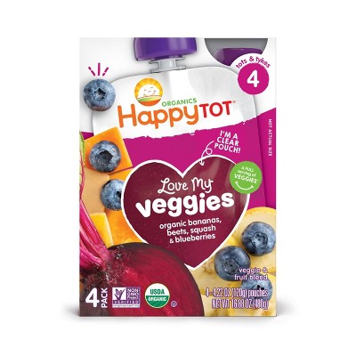 Happy Family Love My Veggies 4pk Organic Bananas Beets Squash & Blueberries - 16.88oz