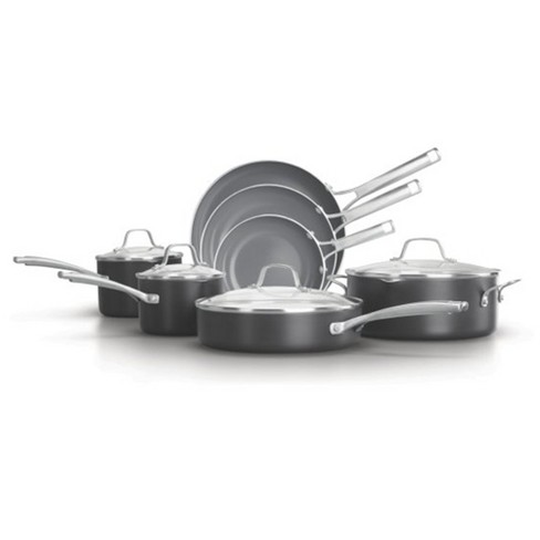 Calphalon 10-Piece Pots and Pans Set, Nonstick Kitchen Cookware with  Stay-Cool Stainless Steel Handles and Pour Spouts, Grey