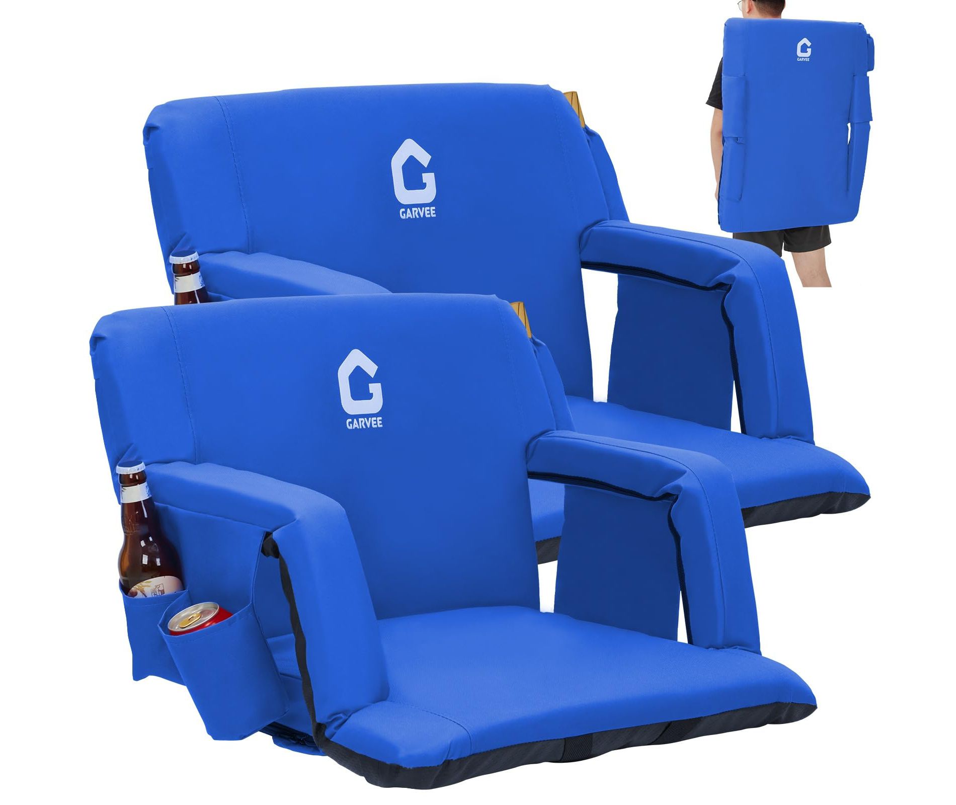 GustoWave Portable Stadium Seats with Back Support and Padded Cushion -  Bleacher Chair with Anti-Slip Mat, 6 Adjustable Angles, Blue 20.5''W
