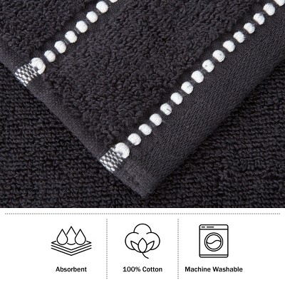 Luxurious Black Cotton 12-Piece Bath Towel Set with Stripes
