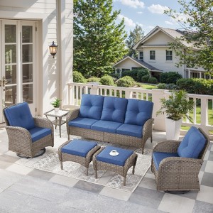 Outdoor 3-Seat Sofa Swivel Chair Table with Ottomans - 1 of 4