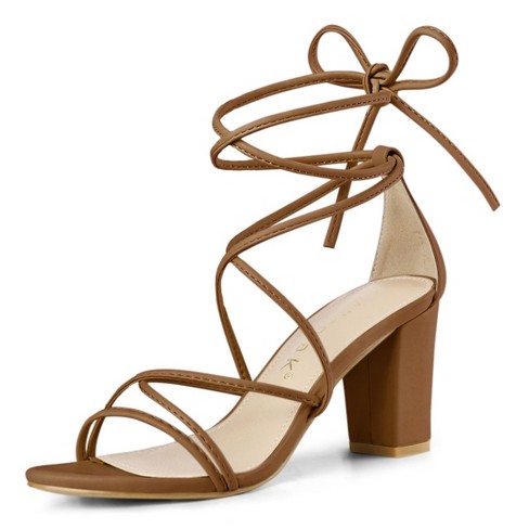 Dark brown strappy heels hotsell