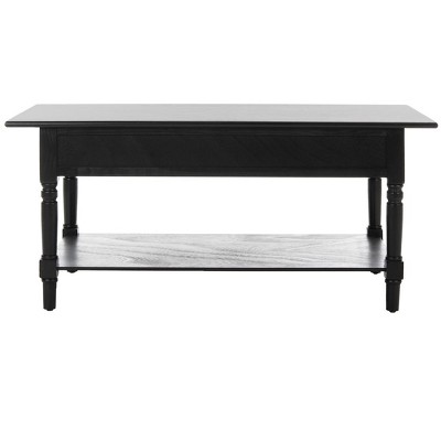 Distressed Black Pine Wood Rectangular Coffee Table with Storage