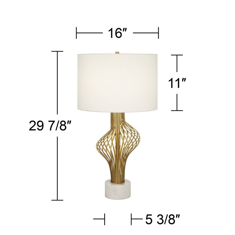 Possini Euro Design Cyclone 30" Tall Large Modern Glam Luxury End Table Lamp Gold Finish Metal Marble Single White Shade Living Room Bedroom Bedside, 4 of 10