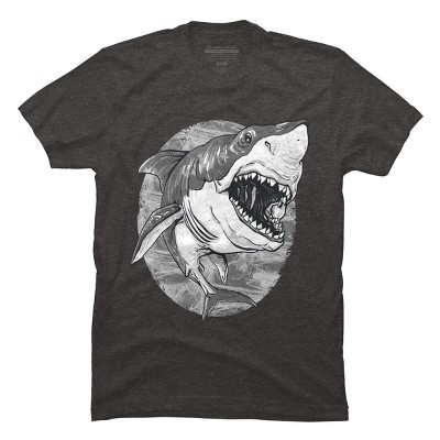 Men's Design by Humans Great White Shark BW by MudgeStudios T-Shirt - Charcoal Heather - x Large