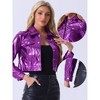 INSPIRE CHIC Women's Spread Collar Biker Holographic Button-Down Cropped Jackets - 2 of 4