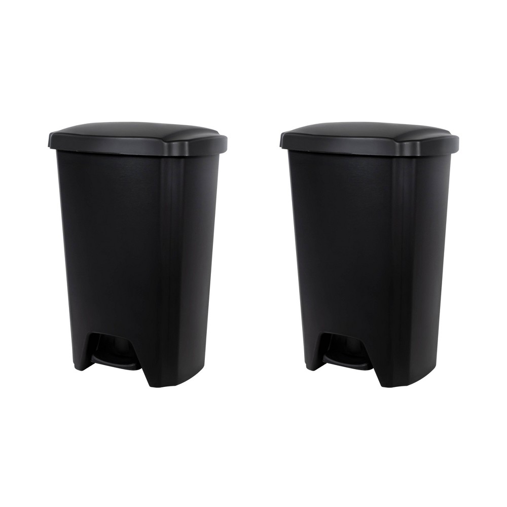 Photos - Waste Bin Hefty 12.25gal 2pk Touch Lid Step Trash Cans Black: Pedal-Operated Kitchen Garbage Can with Lid, Indoor, Rectangle, 12.5gal